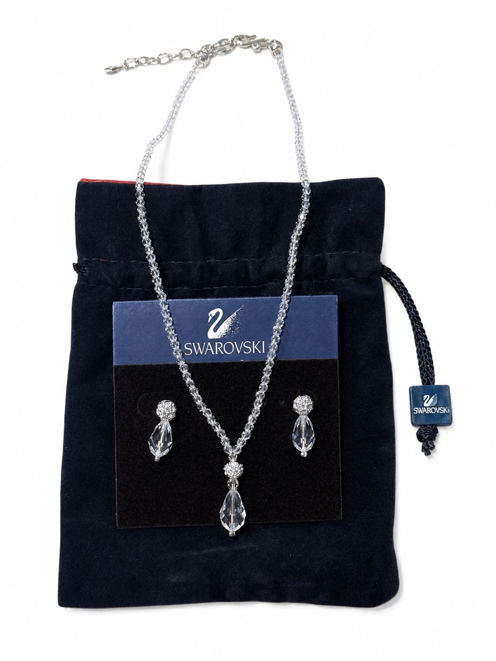 Swarovski Silver Clear Crystal Teardrop Necklace and Earrings Set